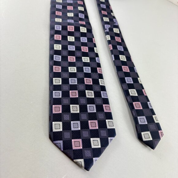 Alexander Julian Colours Navy / Purple Pink Check Men's Extra Long Tie 63" - Picture 2 of 3